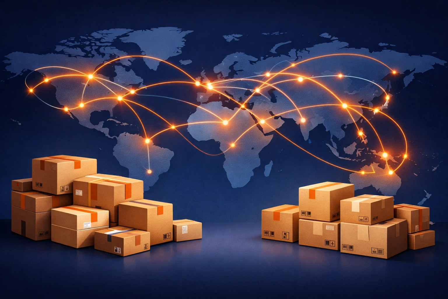 International parcel delivery routes connecting continents worldwide