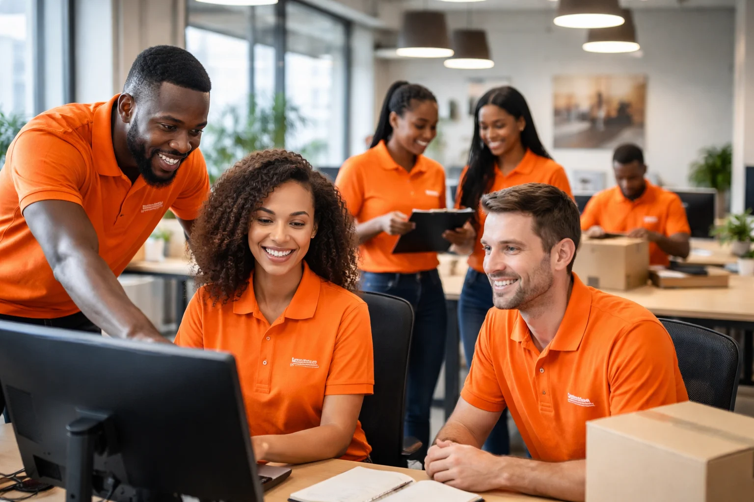ICExpress team collaborating in modern open-plan office