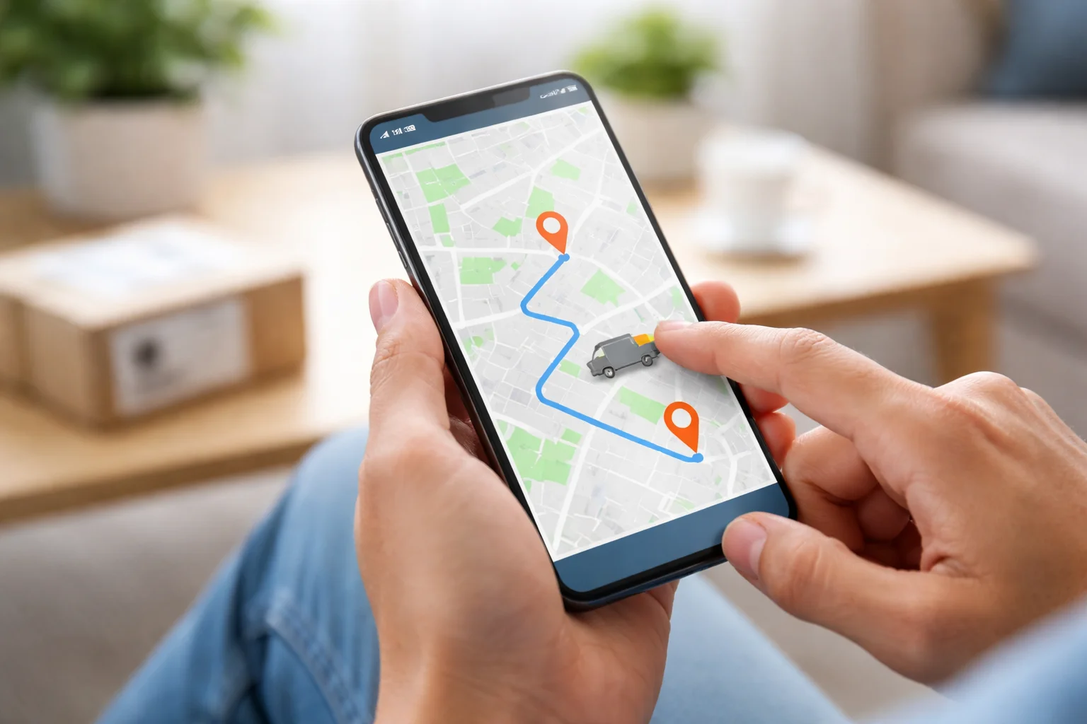 Customer tracking parcel delivery on smartphone