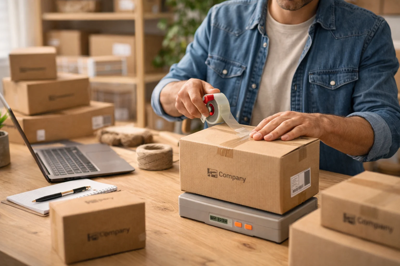 Small business owner packing eCommerce orders