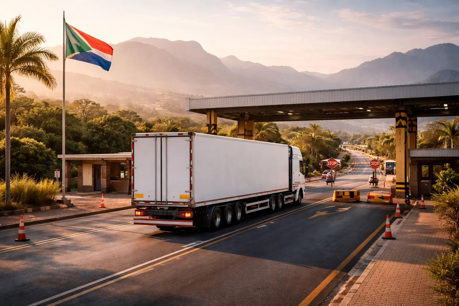Freight truck crossing South African border checkpoint